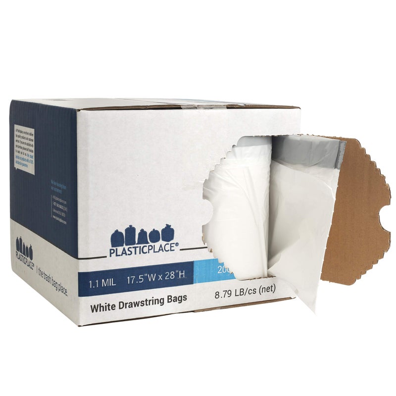 Plasticplace Custom Fit Trash Bags, Compatible with simplehuman Code G (200 Count) White Drawstring Garbage Liners 8 Gallon / 30 Liters, 17.5" x 28" - Image 3